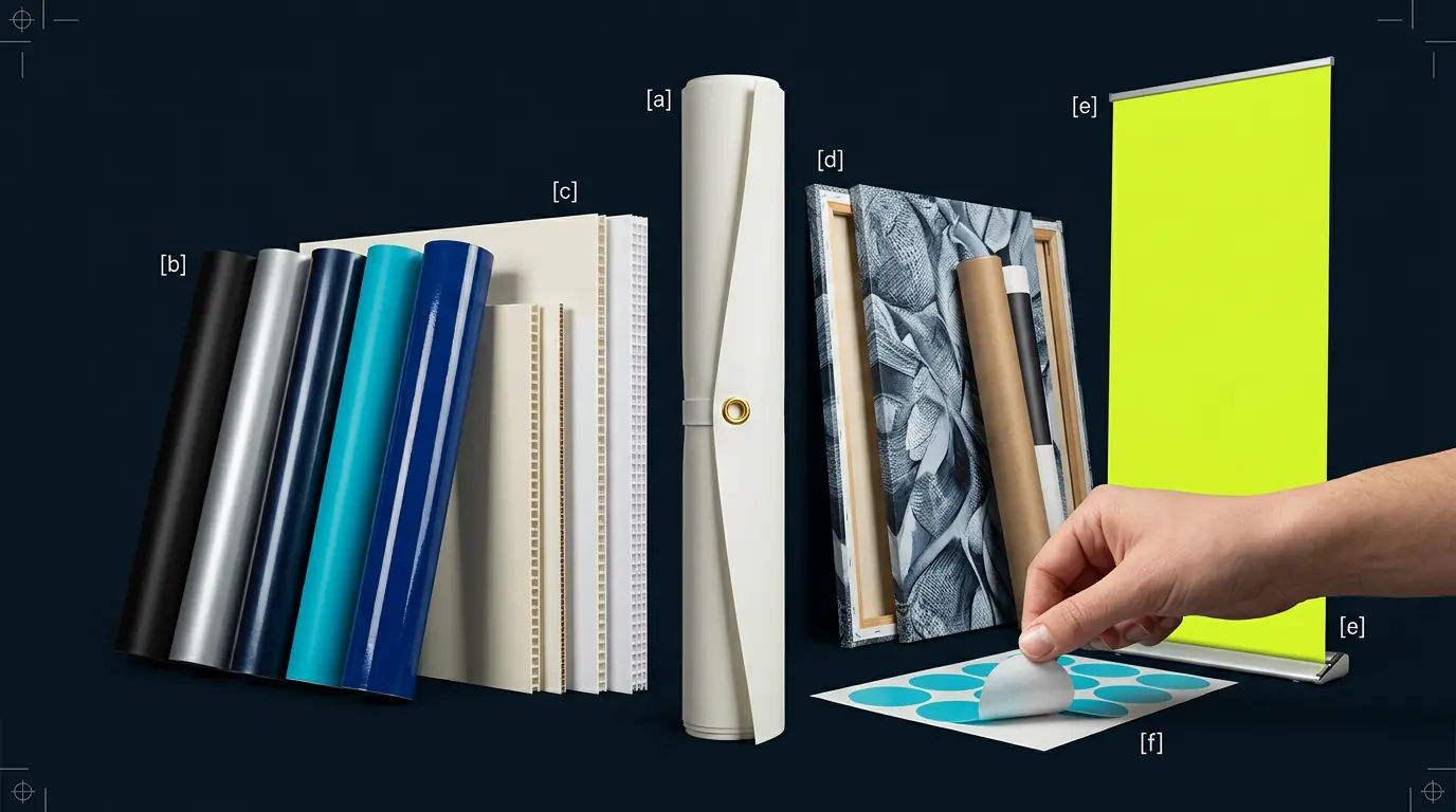 Sustratos y productos: lonas PVC, vinilo adhesivo, microperforado y stickers